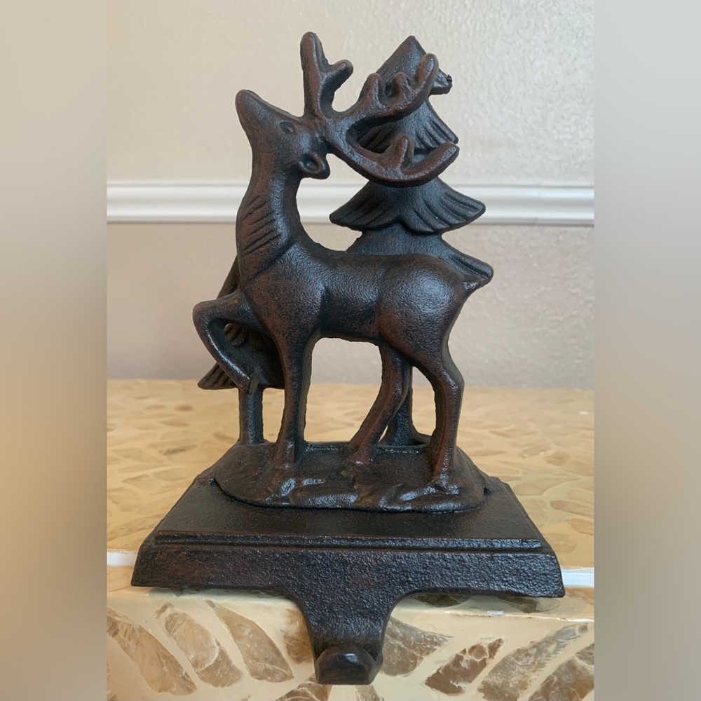 Rustic iron-like stag wreath or stocking holder. NWOB (box was crushed)